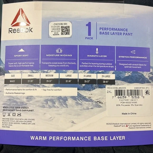 Reebok Women's Base Layer Pant, 1 Pack, Size S-2XL - Picture 8 of 8